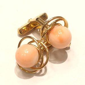 K18 18金 サンゴ 珊瑚 カフス